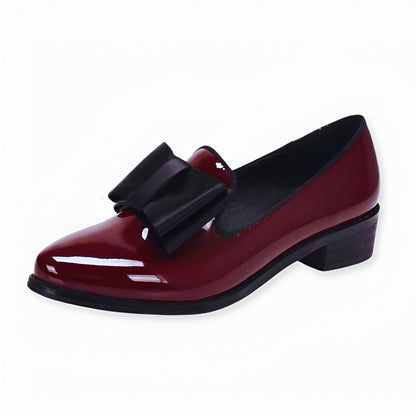 Luxe Mocassins Cuir Verni Bout Pointu Nœud Décoratif
