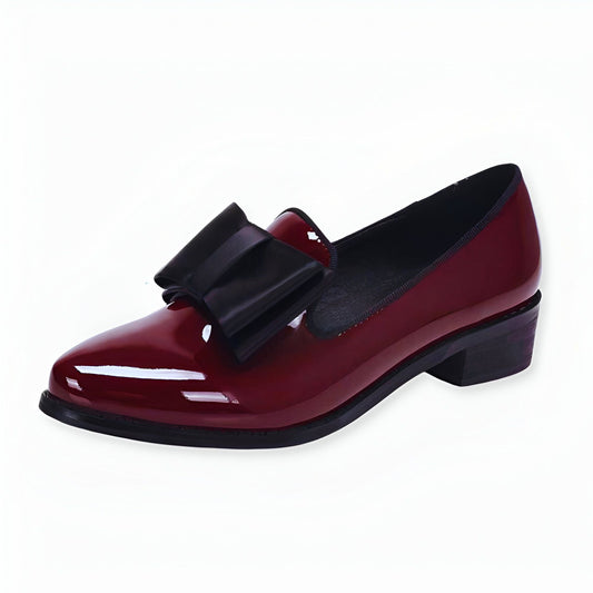 Luxe Mocassins Cuir Verni Bout Pointu Nœud Décoratif