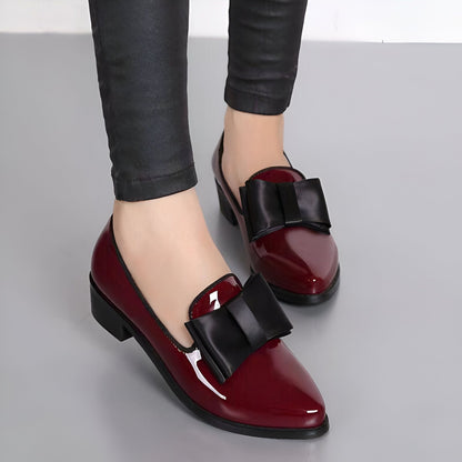 Luxe Mocassins Cuir Verni Bout Pointu Nœud Décoratif