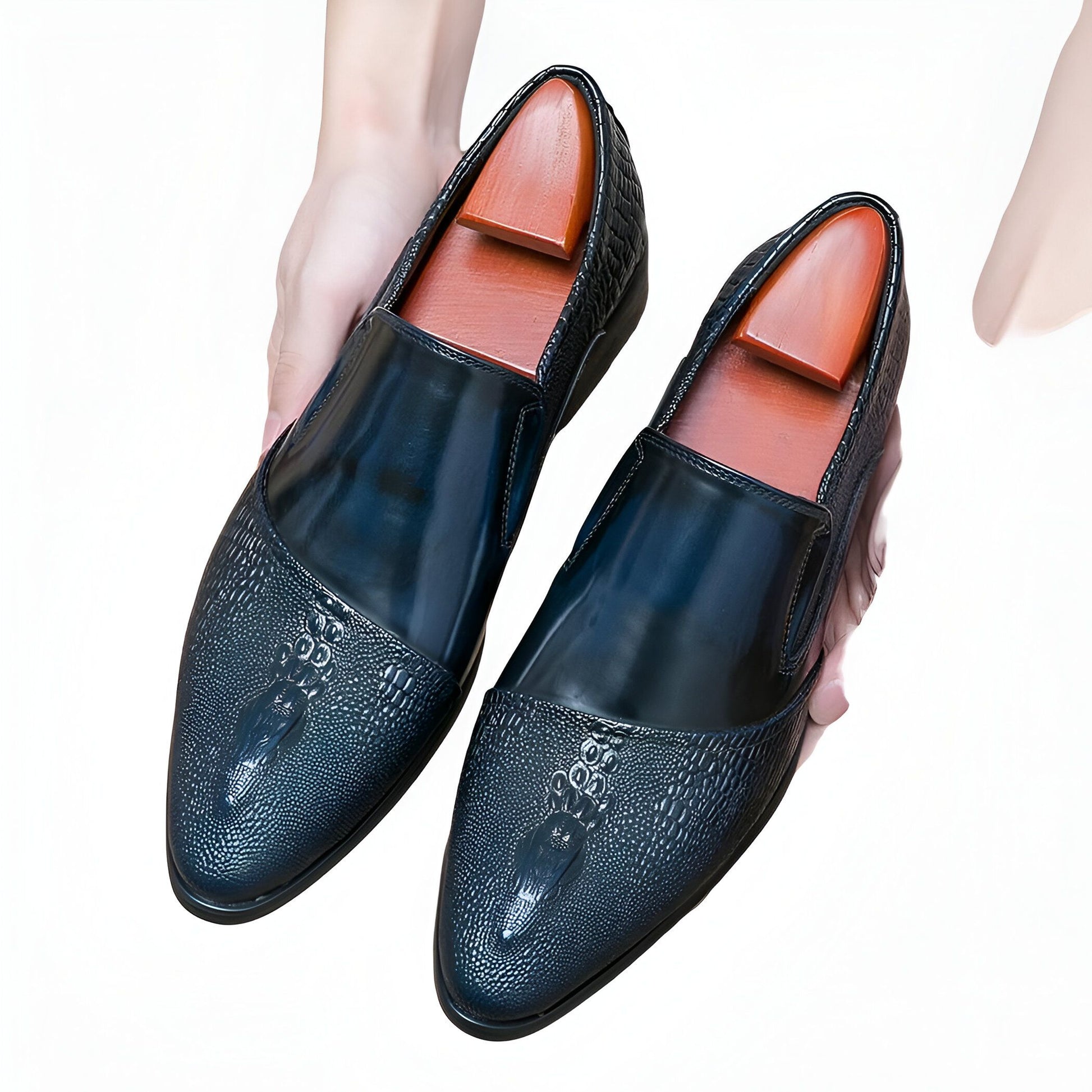 LuxeBrand Mocassins cuir verni motif croco noir homme