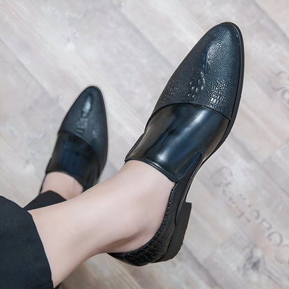 LuxeBrand Mocassins cuir verni motif croco noir homme