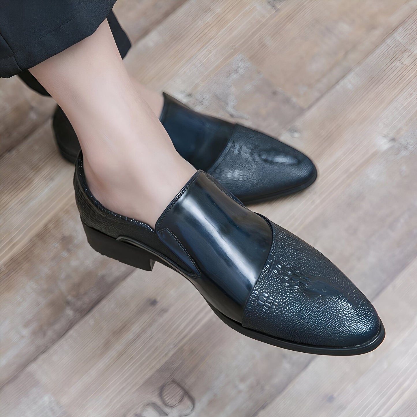 LuxeBrand Mocassins cuir verni motif croco noir homme