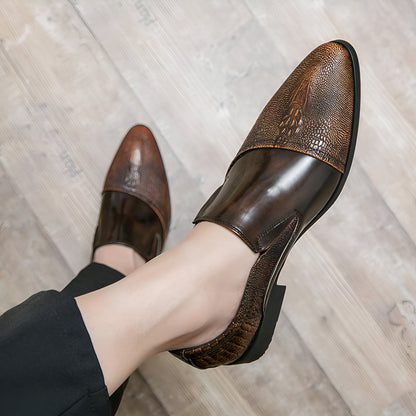 LuxeBrand Mocassins cuir verni motif croco noir homme