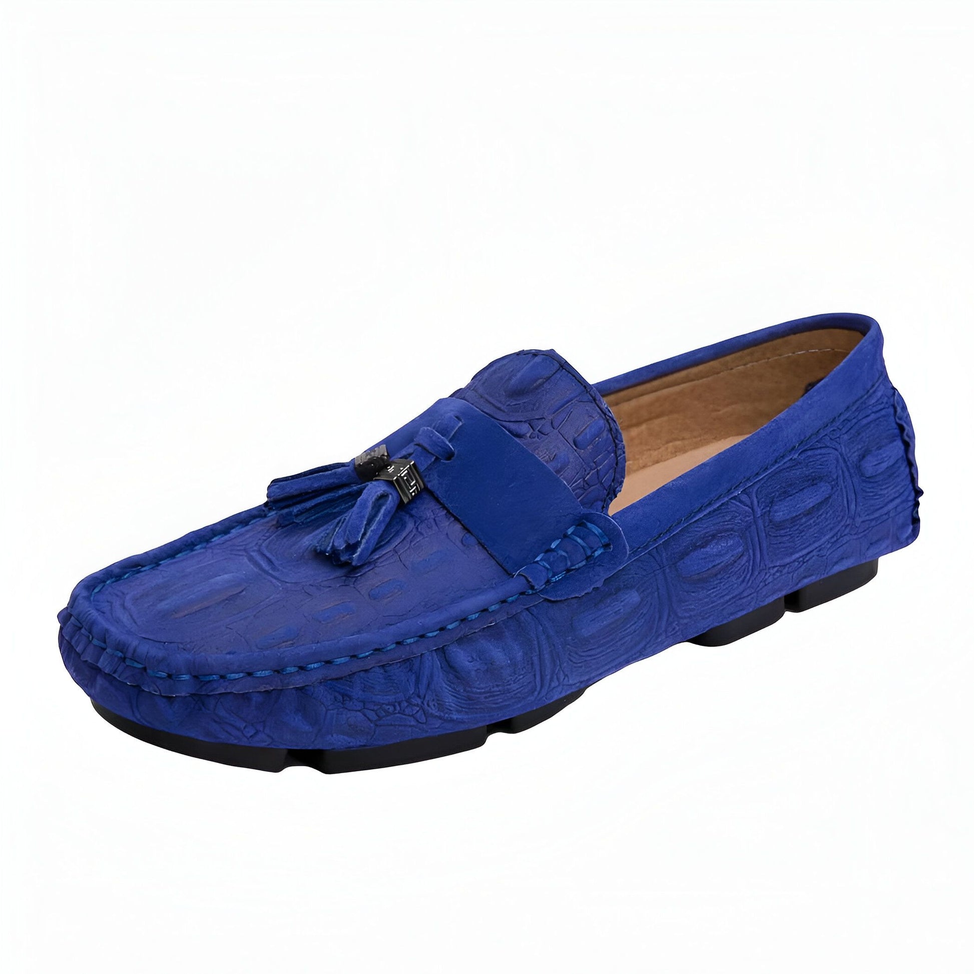 Mocassins Daim Bleu à Glands - Élégance Homme