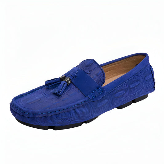 Mocassins Daim Bleu à Glands - Élégance Homme