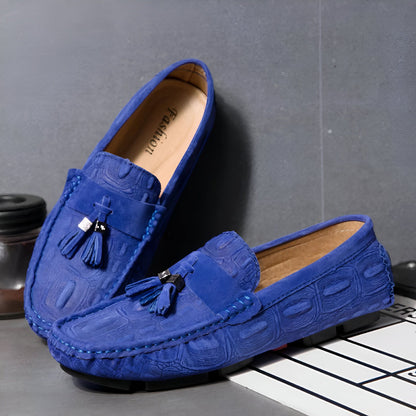 Mocassins Daim Bleu à Glands - Élégance Homme