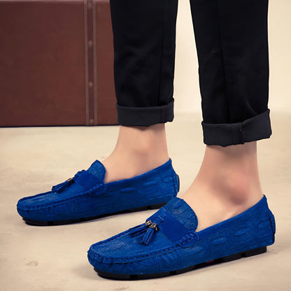 Mocassins Daim Bleu à Glands - Élégance Homme