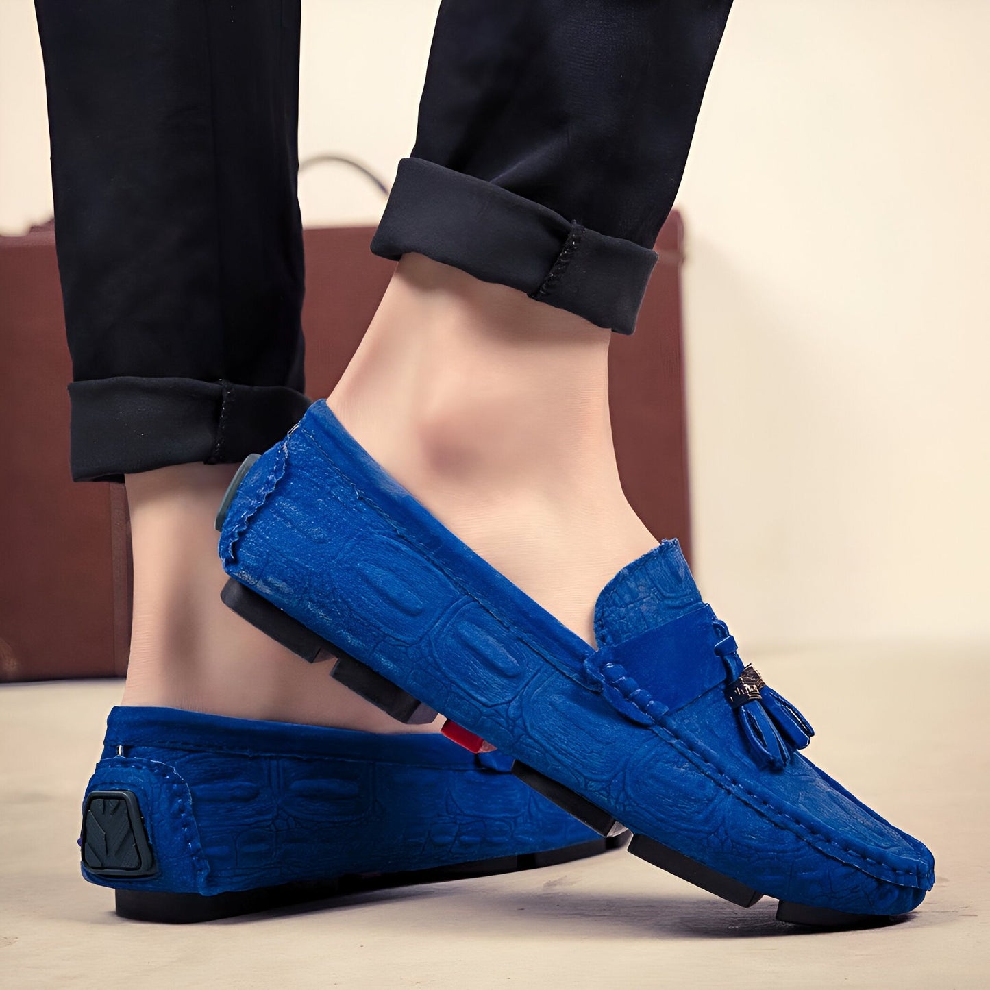 Mocassins Daim Bleu à Glands - Élégance Homme
