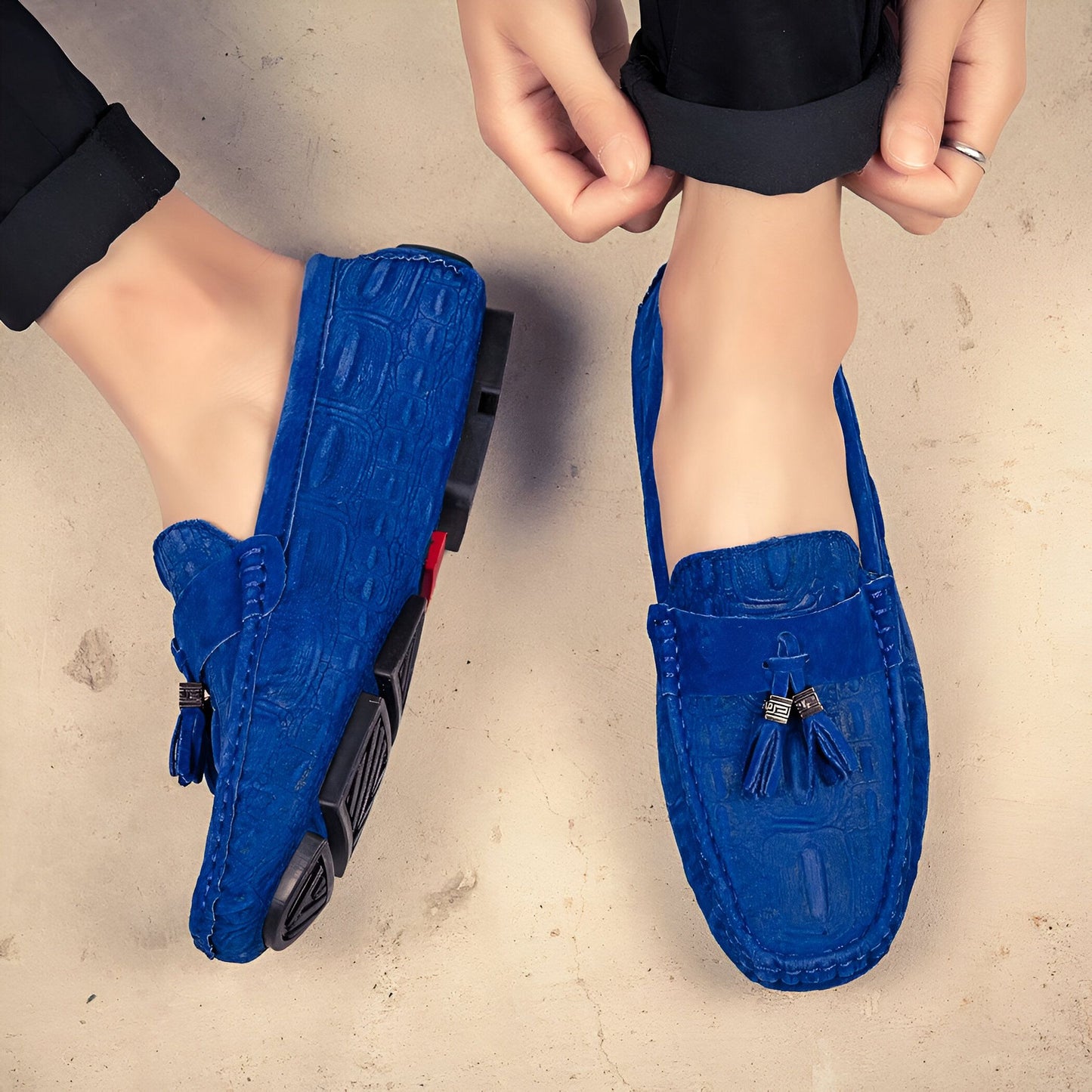 Mocassins Daim Bleu à Glands - Élégance Homme