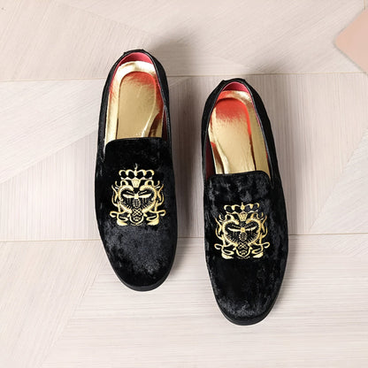 Mocassins homme velours brodé or - Élégance Signature