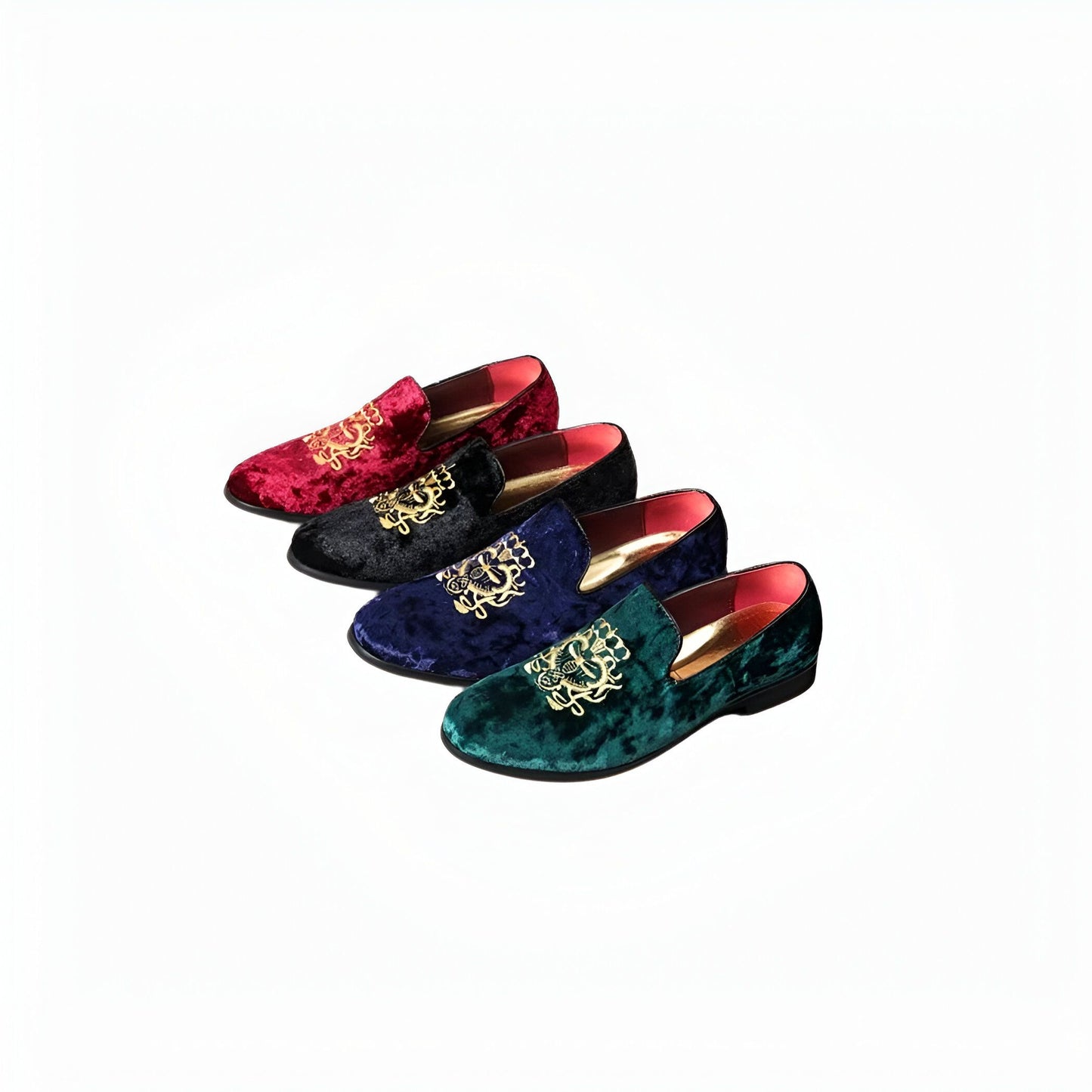 Mocassins homme velours brodé or - Élégance Signature