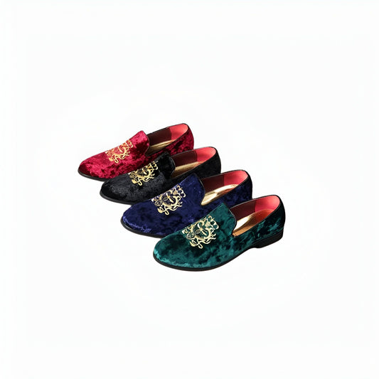 Mocassins homme velours brodé or - Élégance Signature