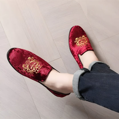 Mocassins homme velours brodé or - Élégance Signature