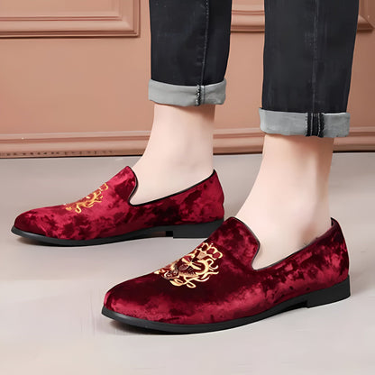 Mocassins homme velours brodé or - Élégance Signature