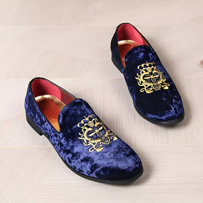 Mocassins homme velours brodé or - Élégance Signature
