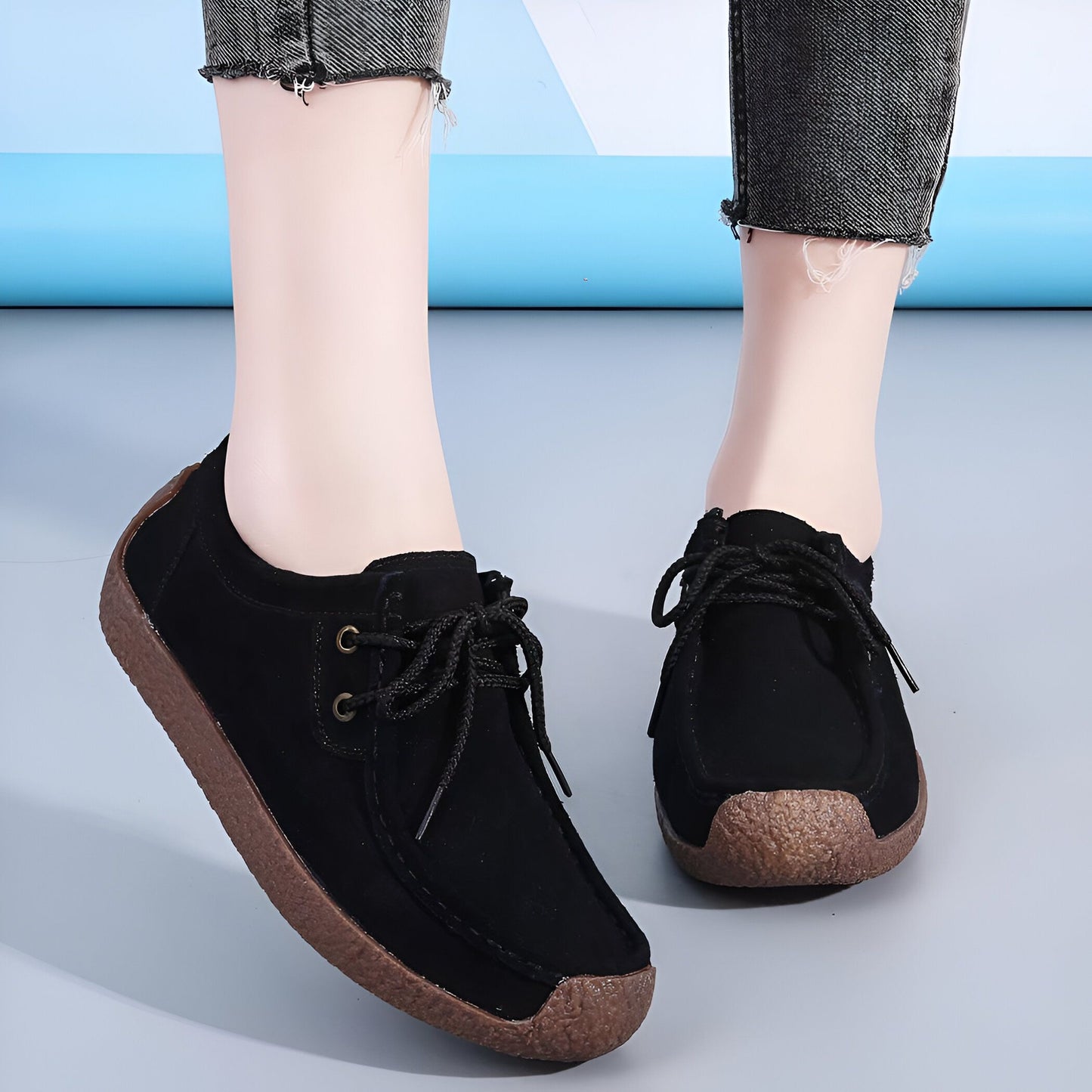 Nova Mocassins Femme Daim Synthétique à Lacets Confort