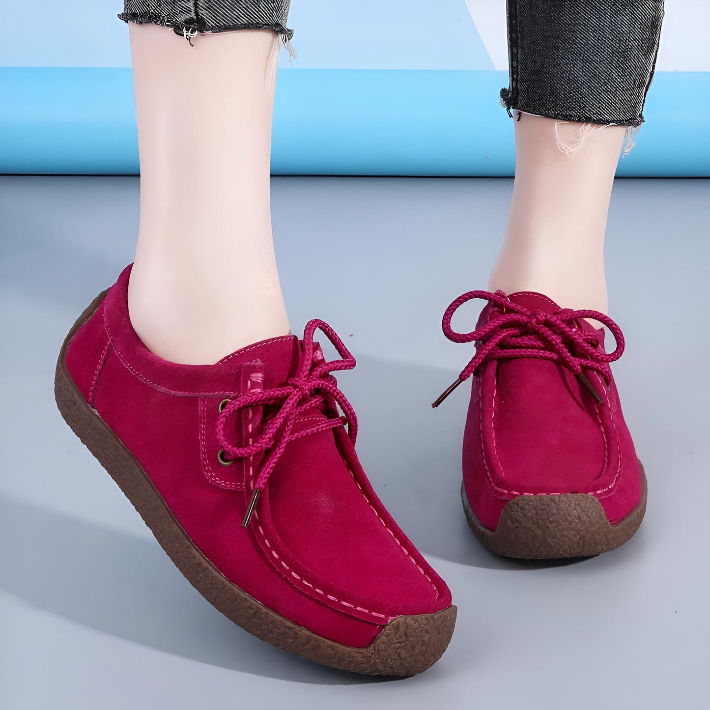 Nova Mocassins Femme Daim Synthétique à Lacets Confort
