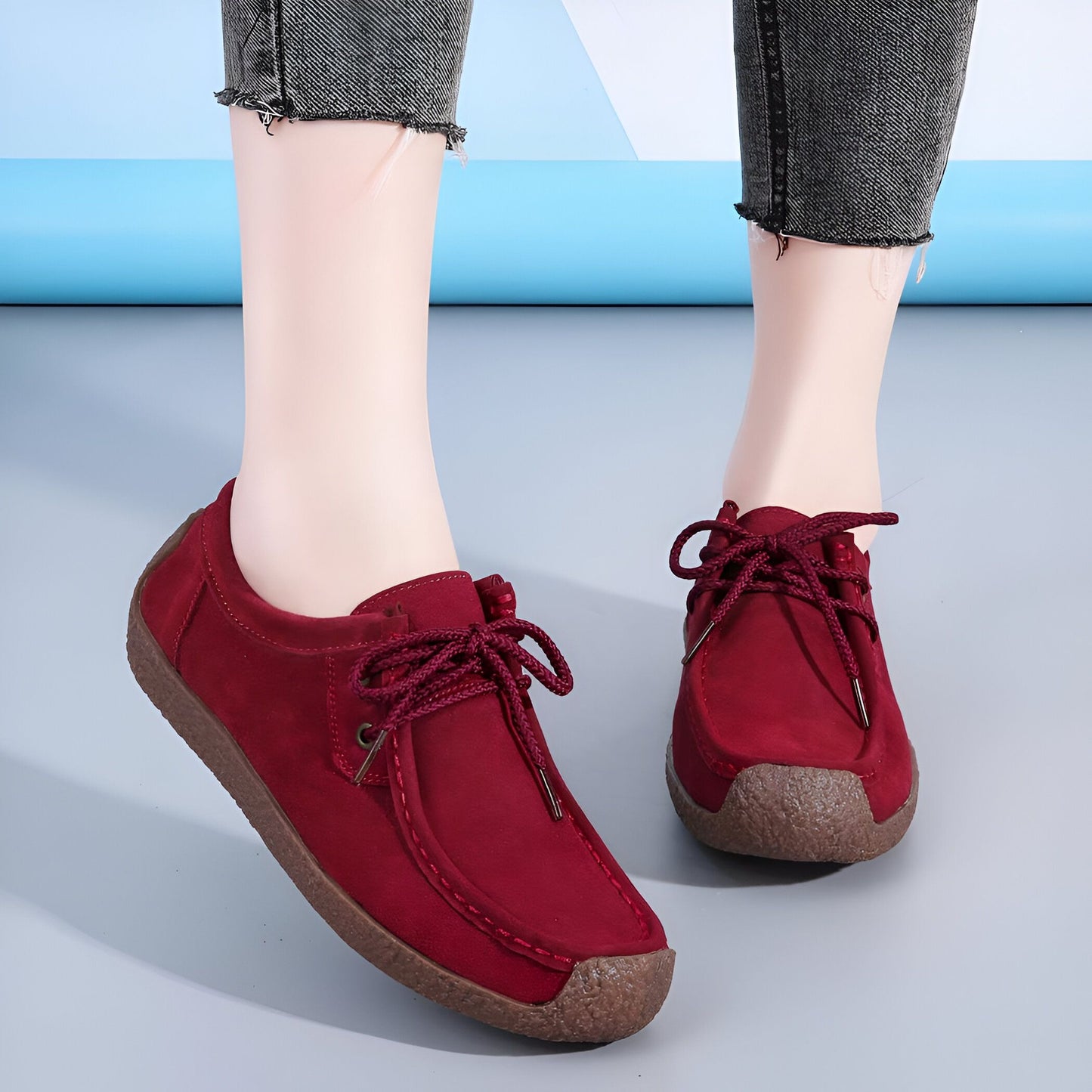 Nova Mocassins Femme Daim Synthétique à Lacets Confort