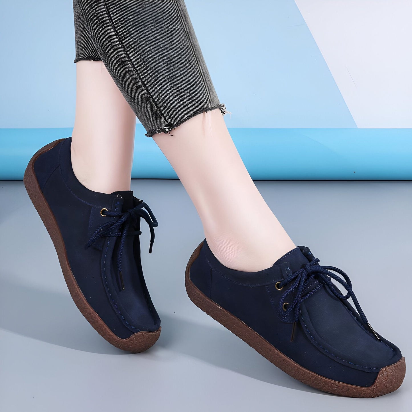 Nova Mocassins Femme Daim Synthétique à Lacets Confort