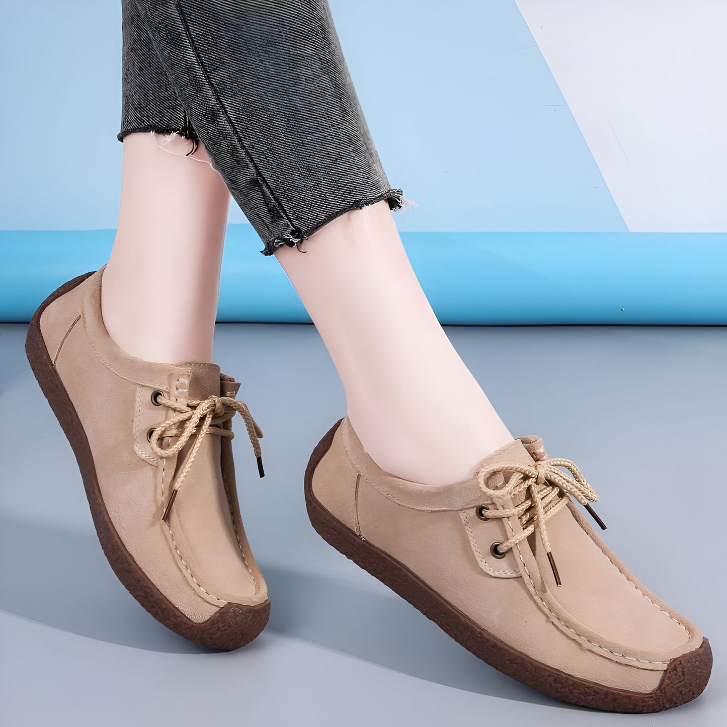 Nova Mocassins Femme Daim Synthétique à Lacets Confort