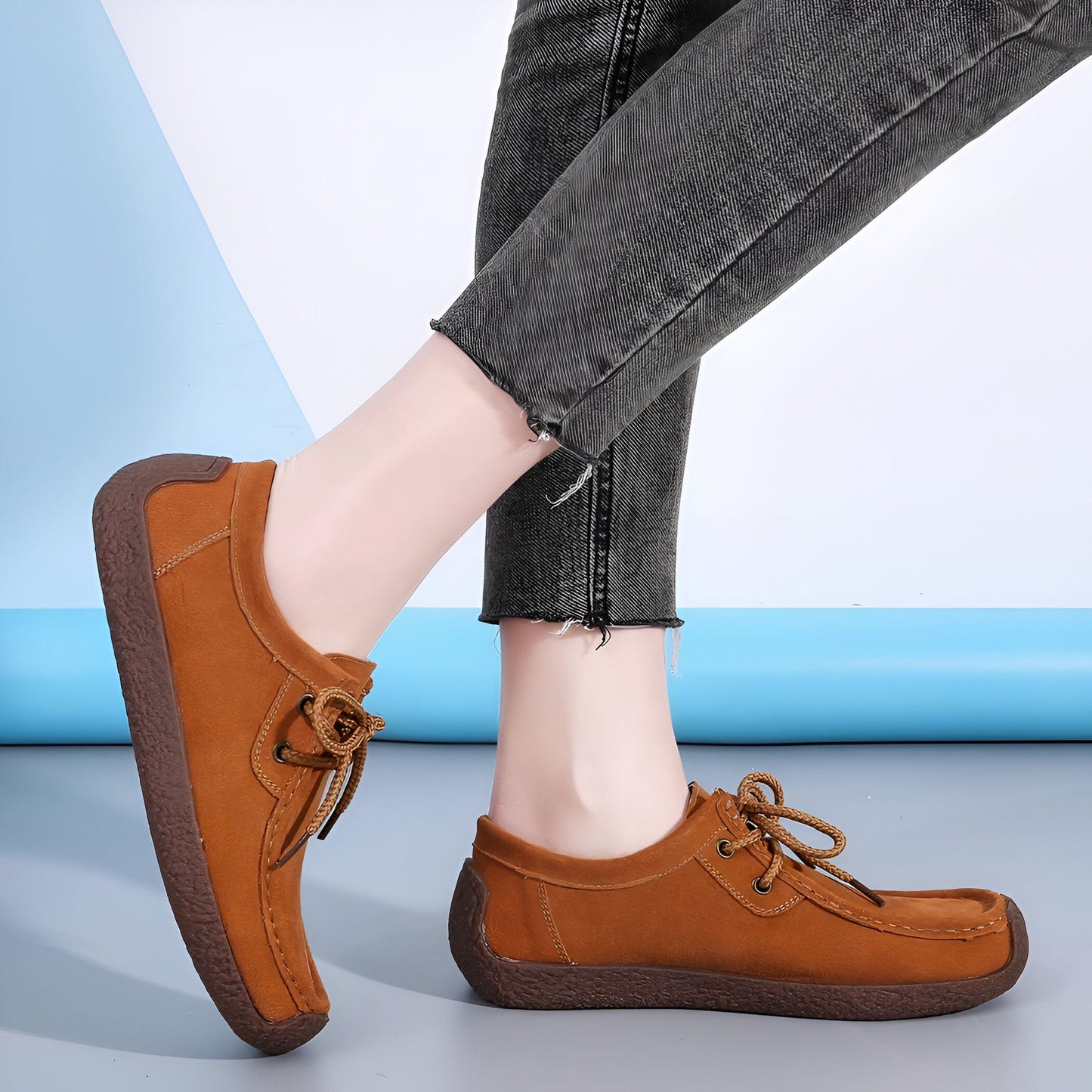 Nova Mocassins Femme Daim Synthétique à Lacets Confort