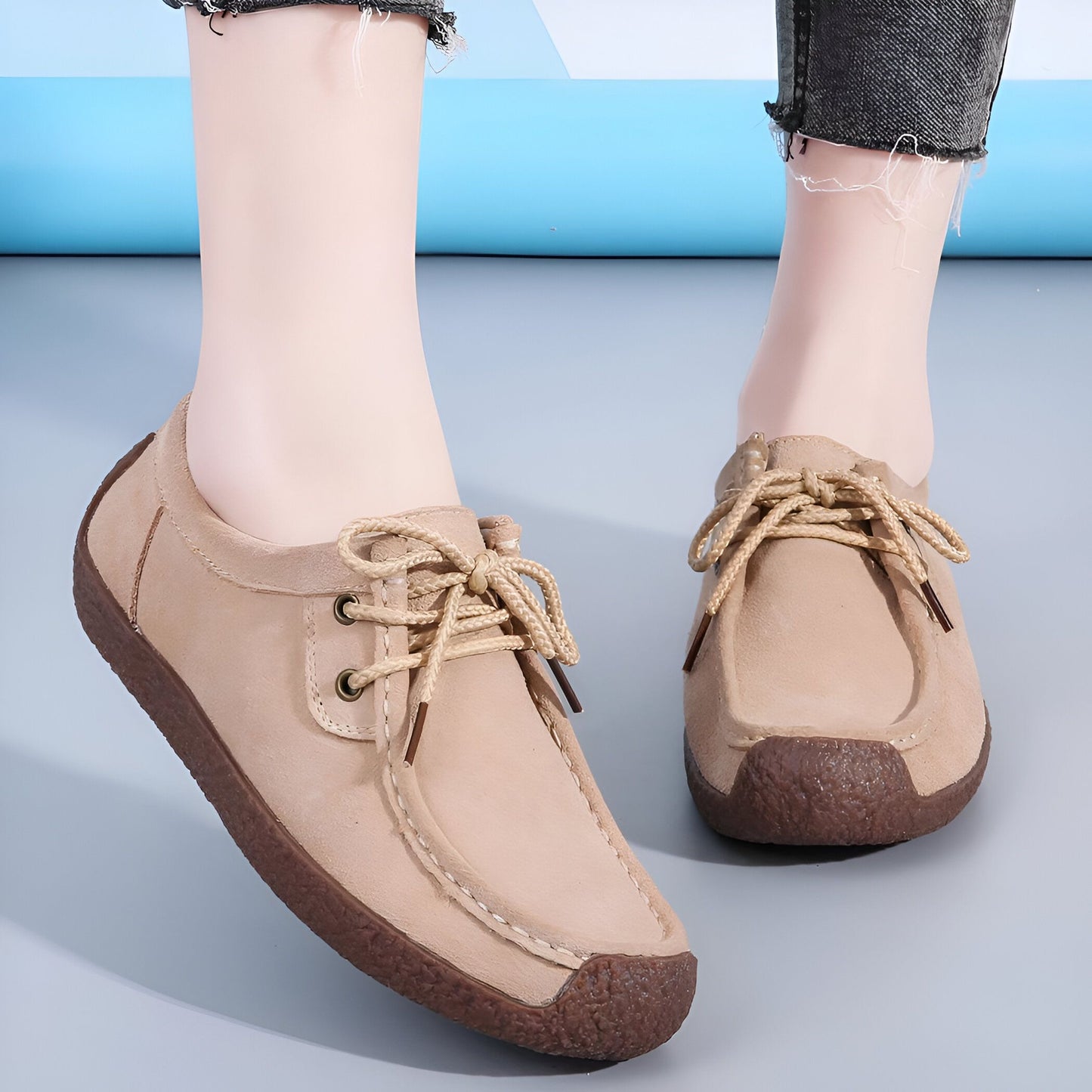 Nova Mocassins Femme Daim Synthétique à Lacets Confort