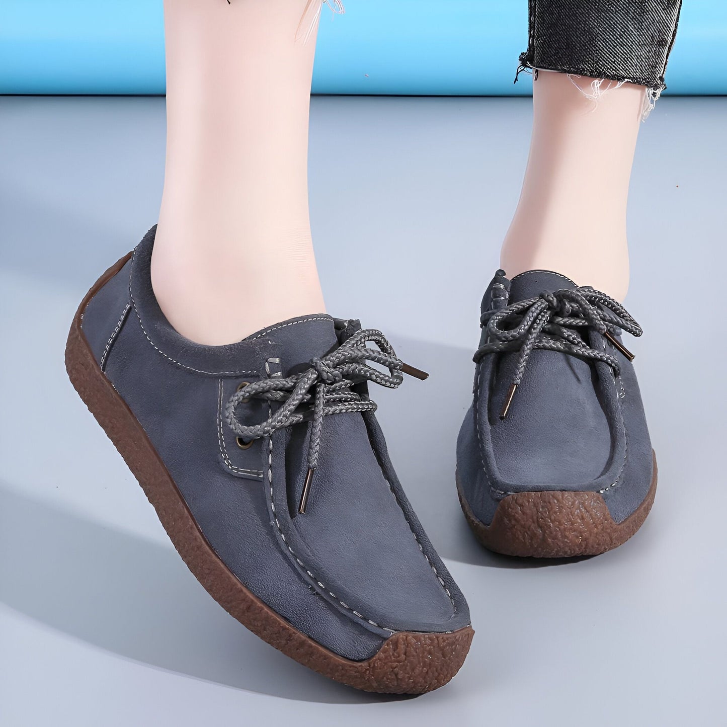 Nova Mocassins Femme Daim Synthétique à Lacets Confort