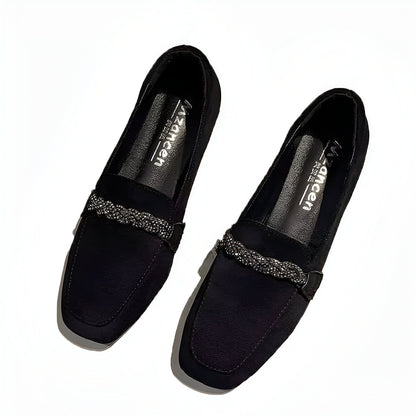 Mocassins Daim Femme Chaîne Strass - Édition Luxe