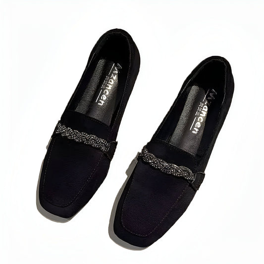 Mocassins Daim Femme Chaîne Strass - Édition Luxe