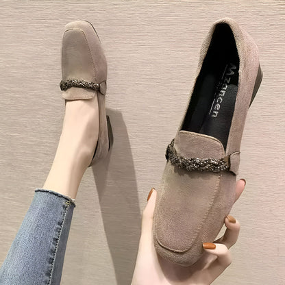 Mocassins Daim Femme Chaîne Strass - Édition Luxe