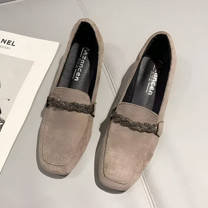 Mocassins Daim Femme Chaîne Strass - Édition Luxe