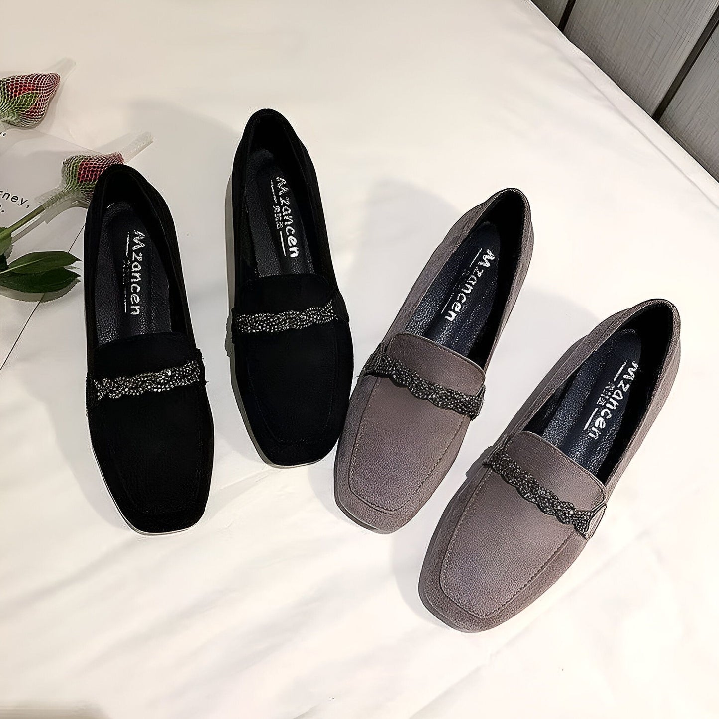 Mocassins Daim Femme Chaîne Strass - Édition Luxe