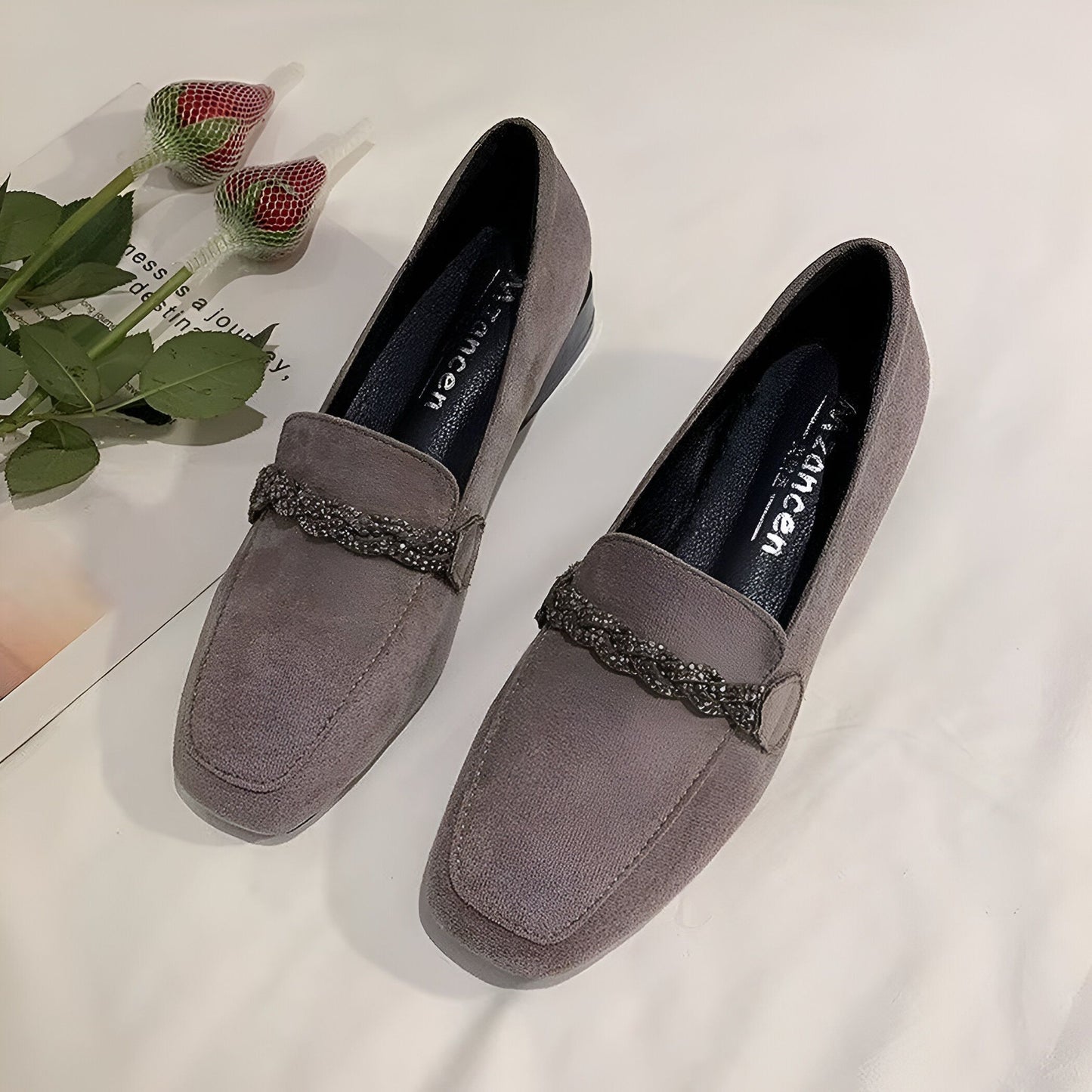 Mocassins Daim Femme Chaîne Strass - Édition Luxe