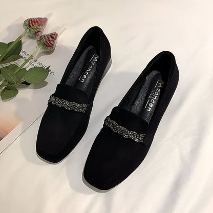 Mocassins Daim Femme Chaîne Strass - Édition Luxe
