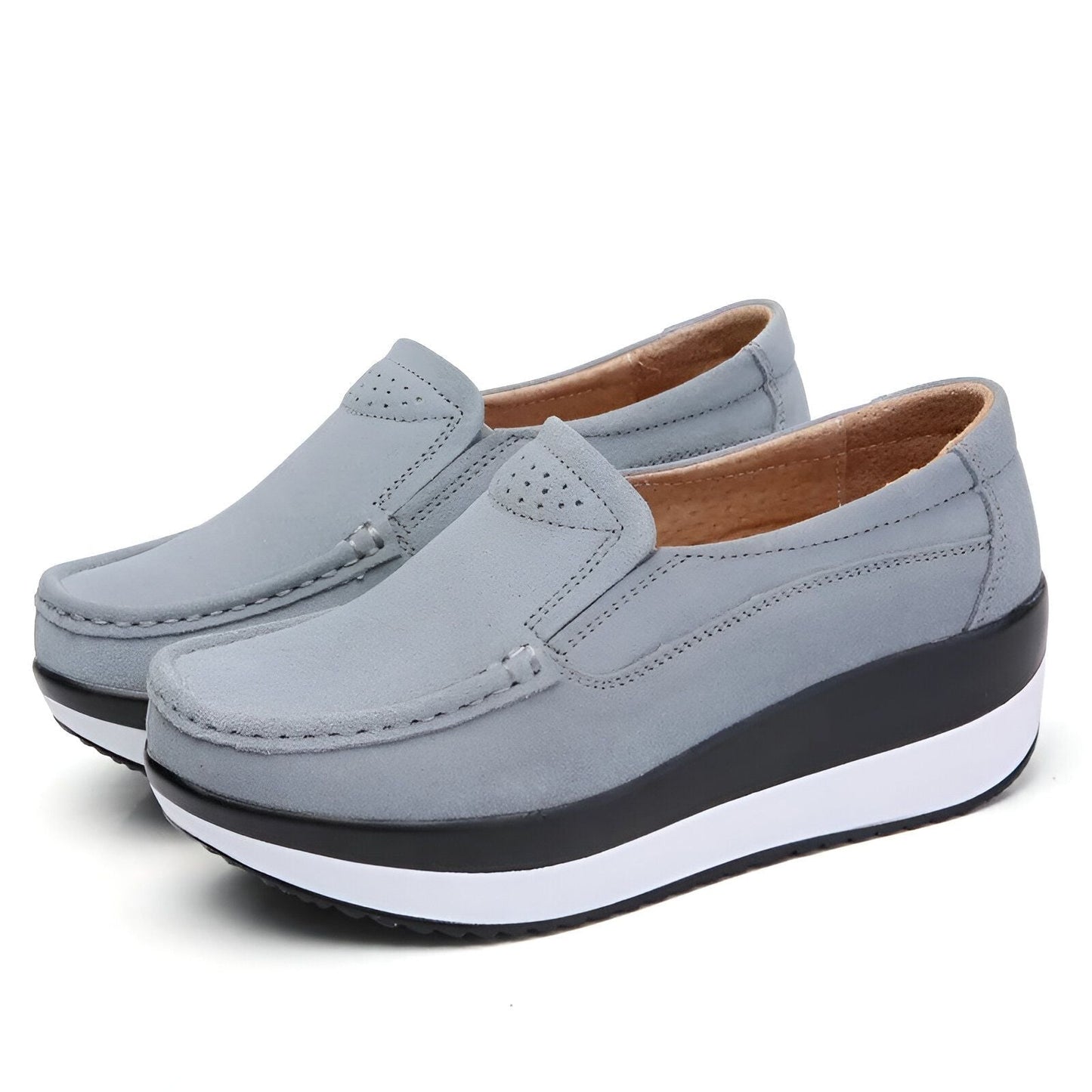 NovaB Mocassins Femme Daim Bleu Marine Semelle Compensée