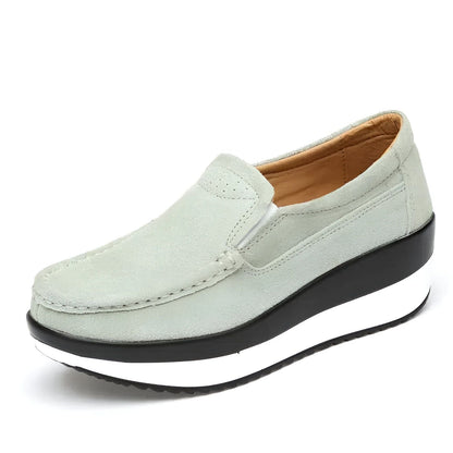 NovaB Mocassins Femme Daim Bleu Marine Semelle Compensée