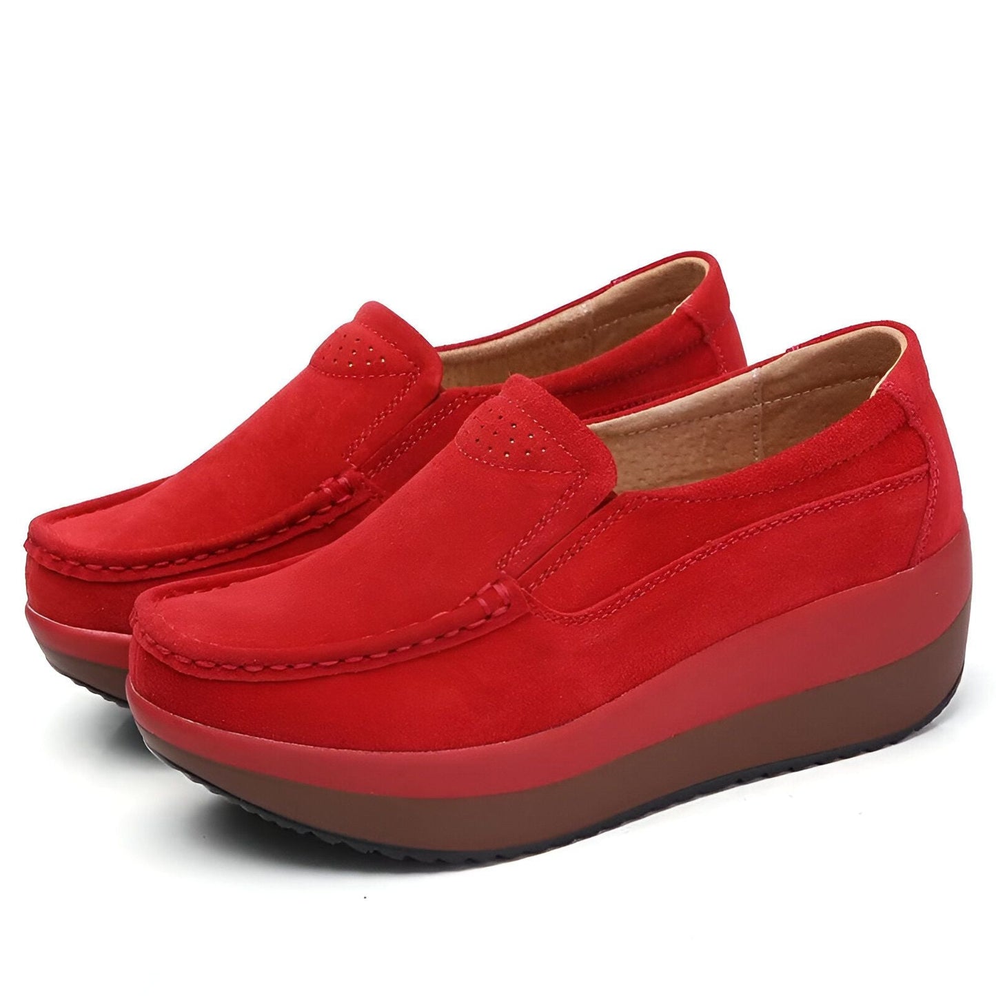 NovaB Mocassins Femme Daim Bleu Marine Semelle Compensée