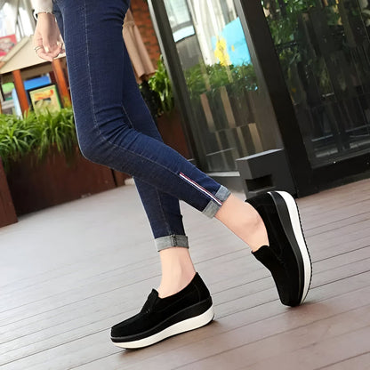 NovaB Mocassins Femme Daim Bleu Marine Semelle Compensée