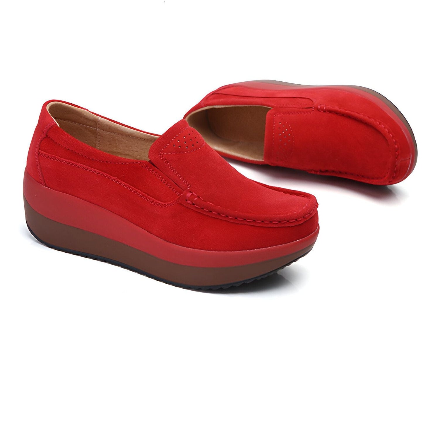 NovaB Mocassins Femme Daim Bleu Marine Semelle Compensée