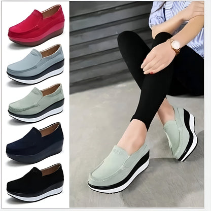 NovaB Mocassins Femme Daim Bleu Marine Semelle Compensée