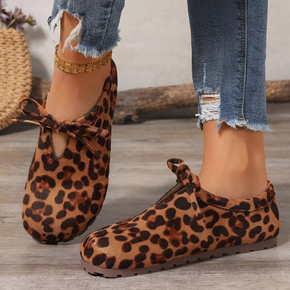 LuxePied Mocassins Daim Léopard Nœud Femme Confortables