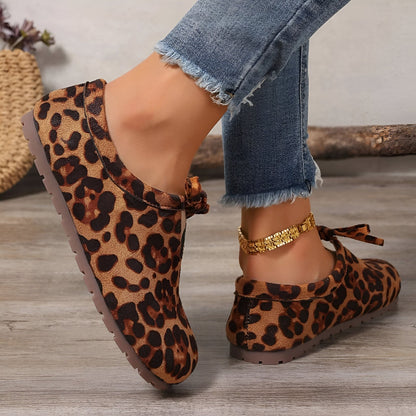 LuxePied Mocassins Daim Léopard Nœud Femme Confortables