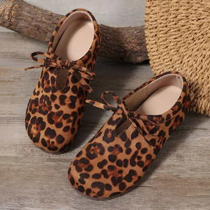 LuxePied Mocassins Daim Léopard Nœud Femme Confortables