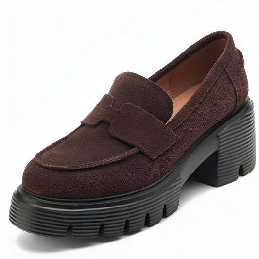 Mocassins Suédine Plateforme - Semelle Épaisse Marron