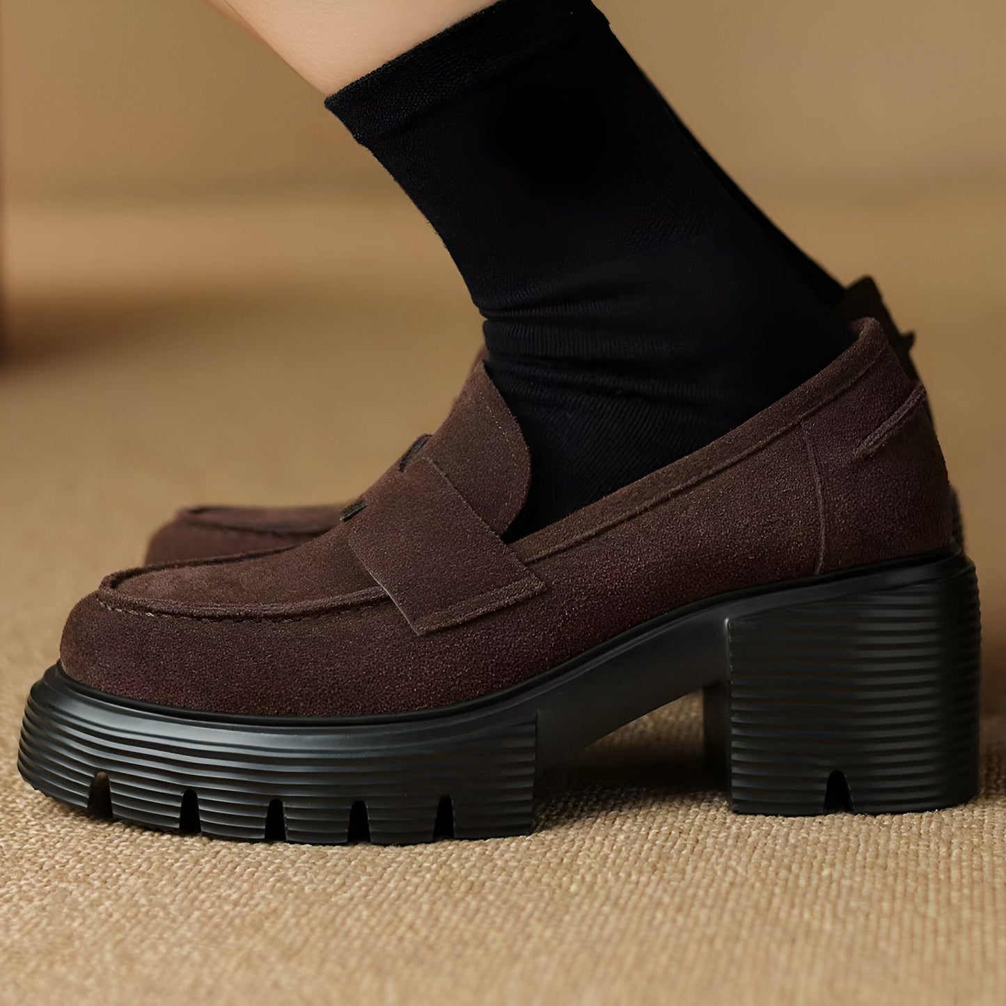 Mocassins Suédine Plateforme - Semelle Épaisse Marron