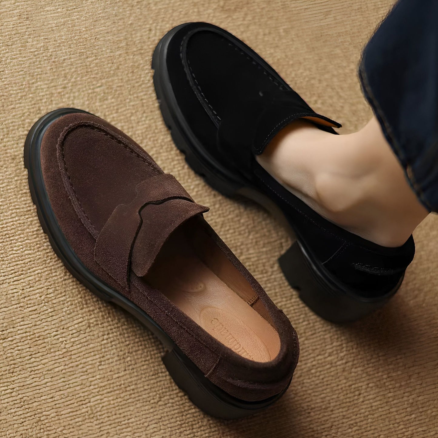 Mocassins Suédine Plateforme - Semelle Épaisse Marron