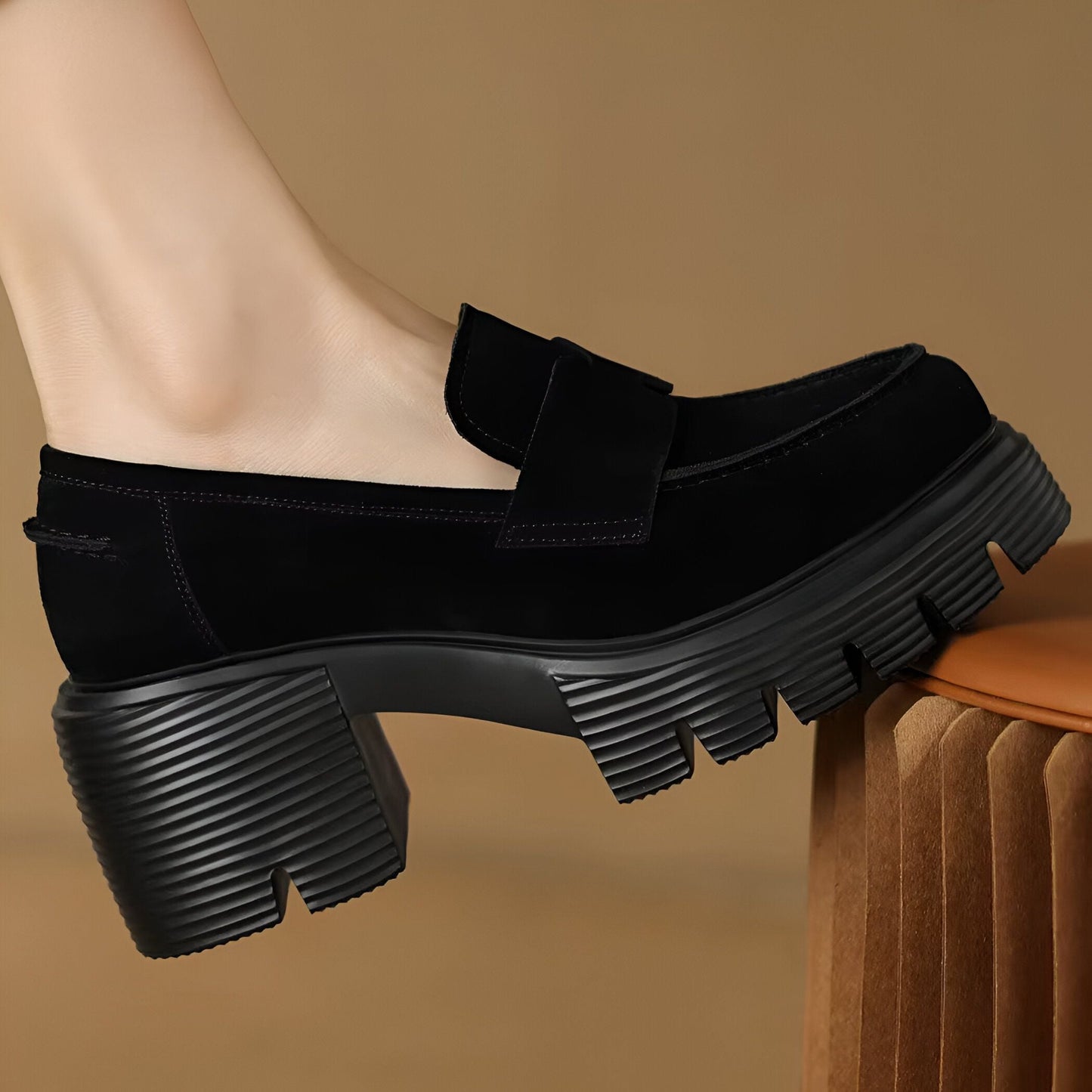 Mocassins Suédine Plateforme - Semelle Épaisse Marron