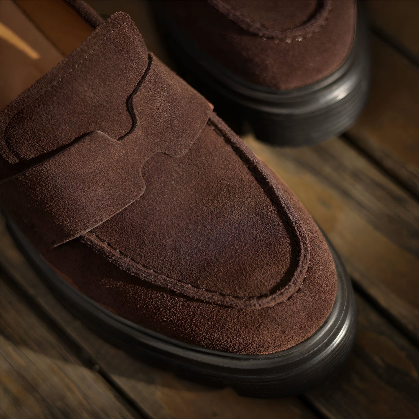 Mocassins Suédine Plateforme - Semelle Épaisse Marron