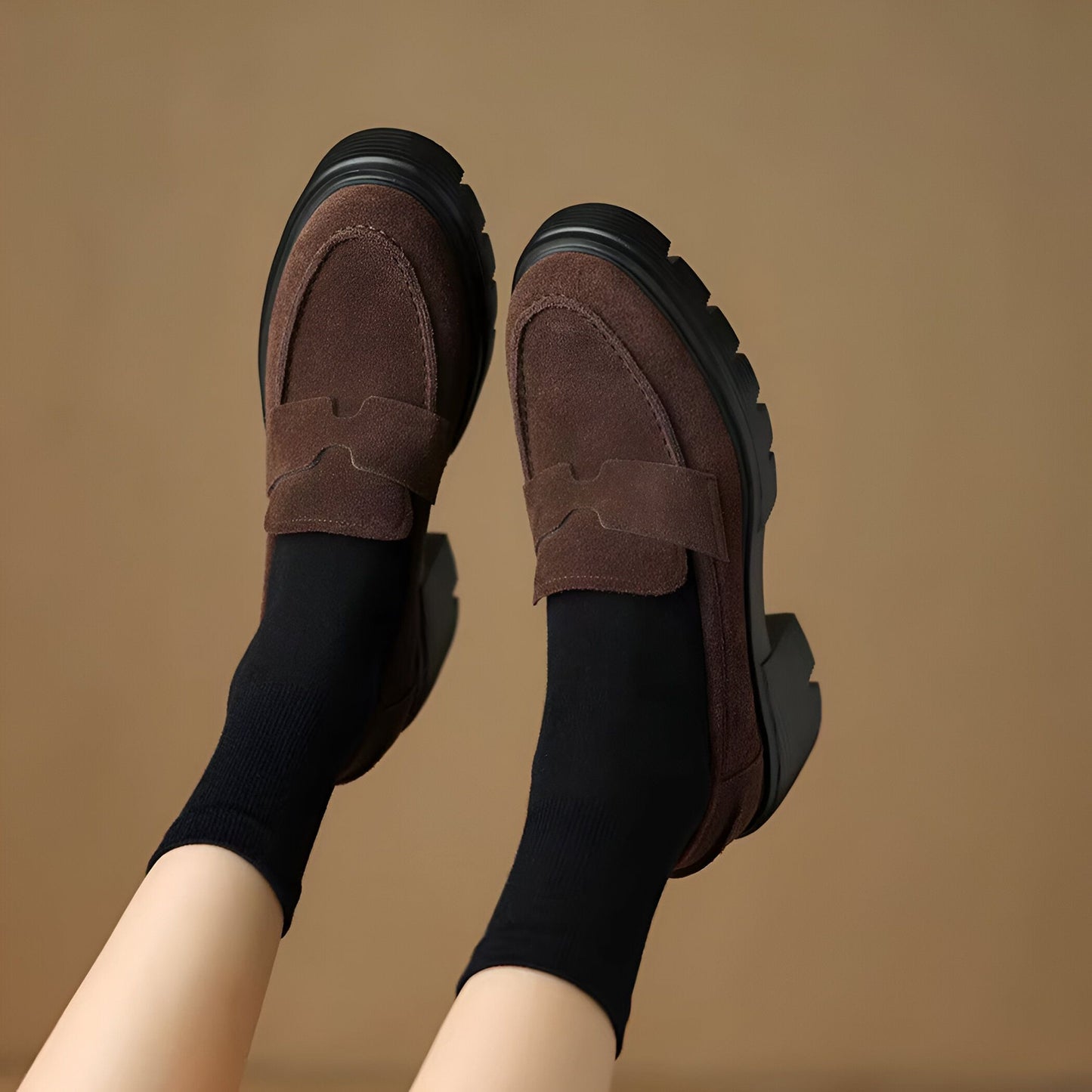 Mocassins Suédine Plateforme - Semelle Épaisse Marron