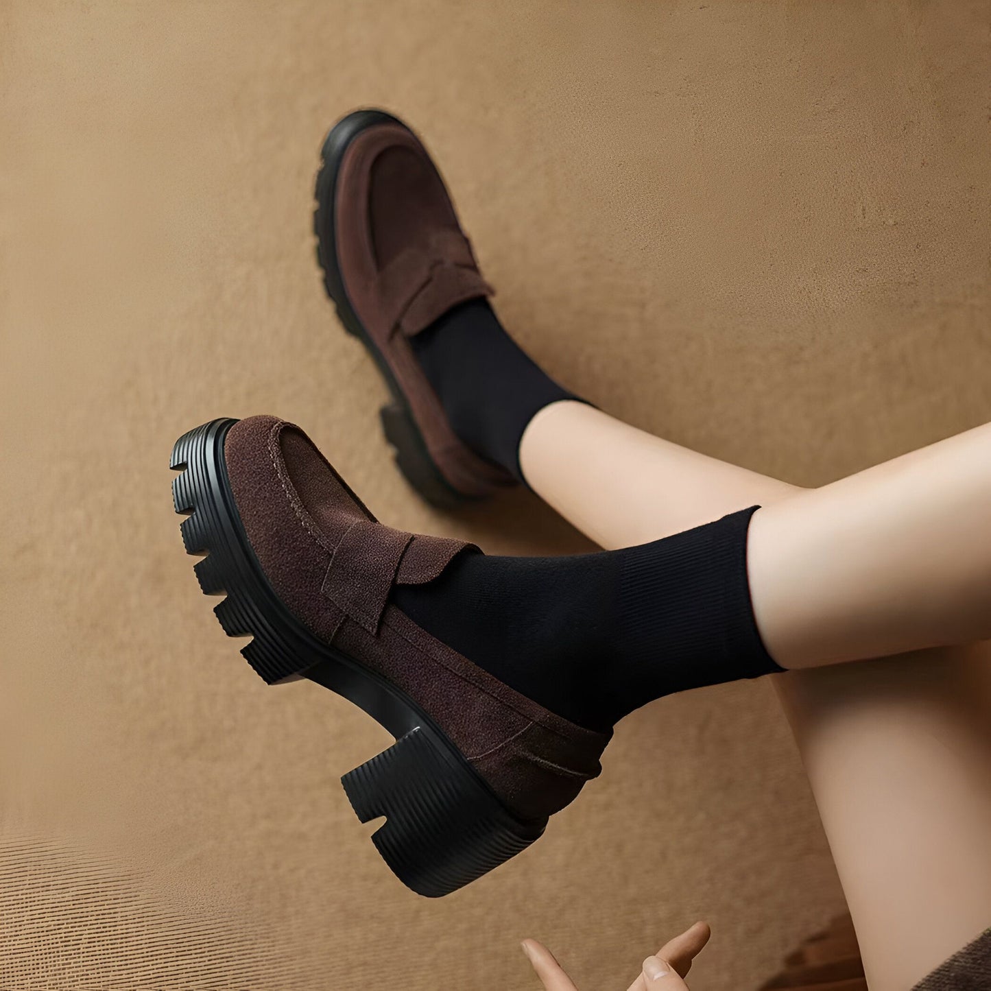 Mocassins Suédine Plateforme - Semelle Épaisse Marron